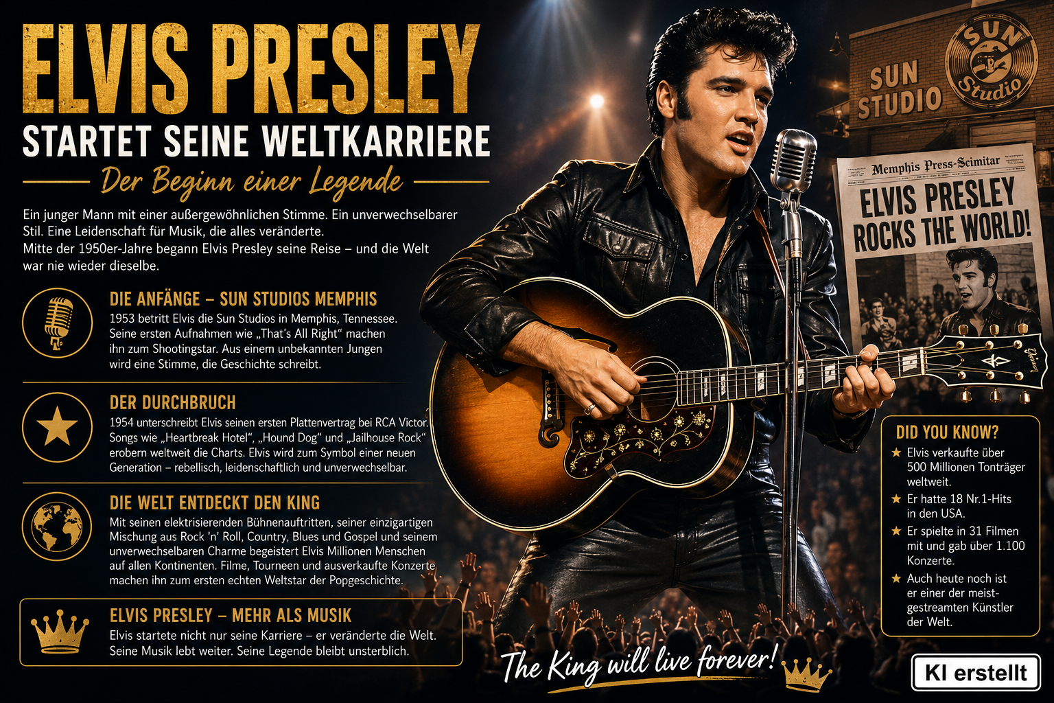 Elvis Presley startet seine Weltkarriere – Der Beginn einer unvergesslichen Musiklegende